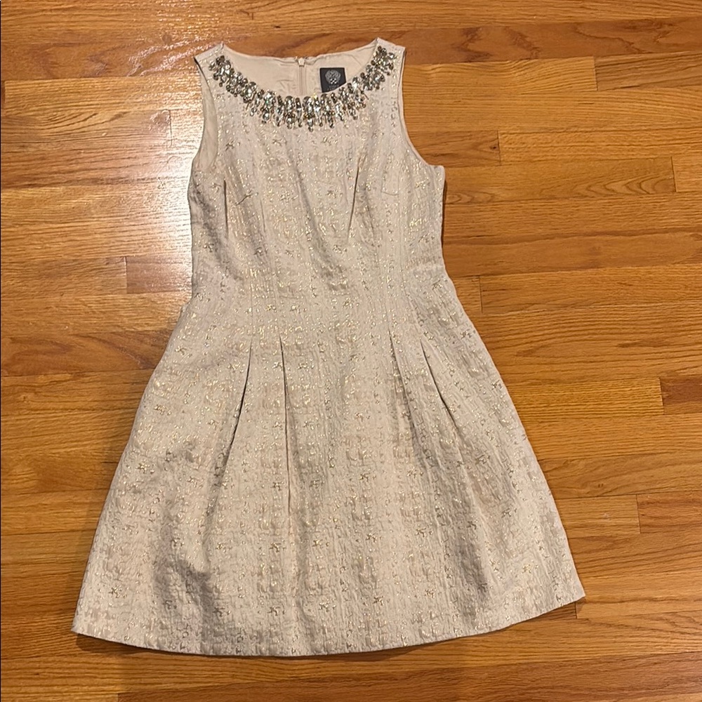 Vince Camuto Silver Sleeveless Embellished A-line Dress
